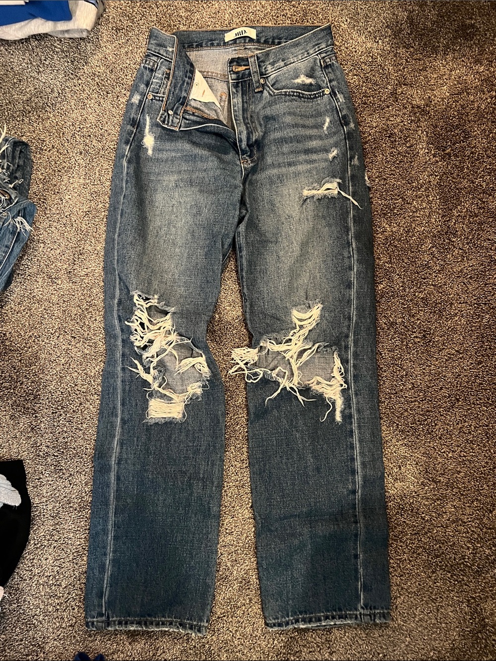 Just Black Distressed Dark Blue Ripped Jeans